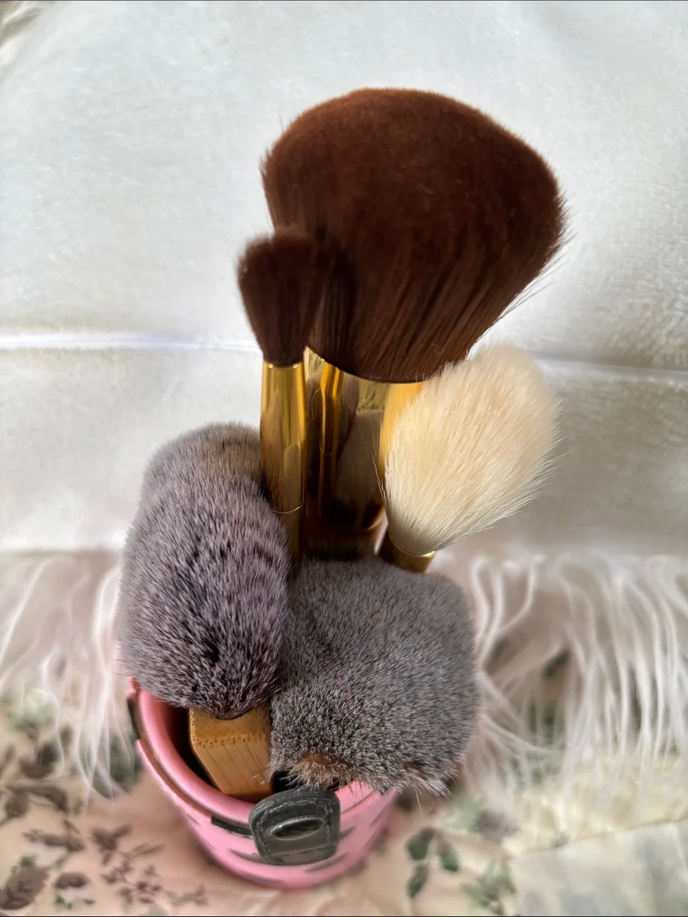 tarte Bamboo Handle Makeup Brush Set with Gold Ferrules and Brown Bristles